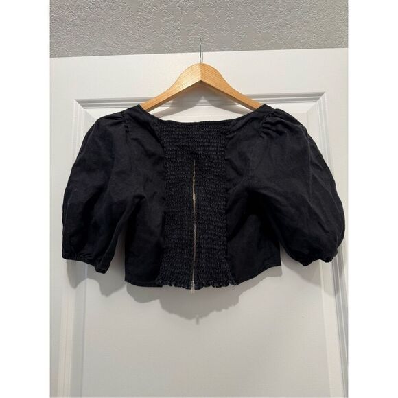 Reformation Black Linen Crop Top Size 8 - Picture 5 of 5
